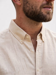versatile beige linen-blend casual shirt