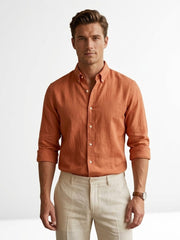 Men's Premium Breathable Long-Sleeve Linen Shirt – Rust / Burnt Orange