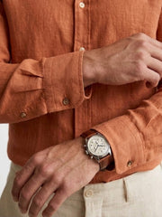 Men's Premium Breathable Long-Sleeve Linen Shirt – Rust / Burnt Orange