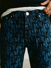 Streetwear Blue Acid Bark Print Relaxed Fit Jeans