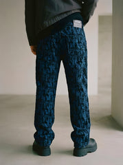 Streetwear Blue Acid Bark Print Relaxed Fit Jeans