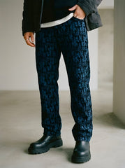 Streetwear Blue Acid Bark Print Relaxed Fit Jeans
