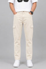 Men's Stylish 6 Pocket mom fit cream Denim jeans