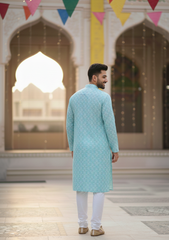 Premium White Foil Pattern Kurta Pajama Ethnic Set