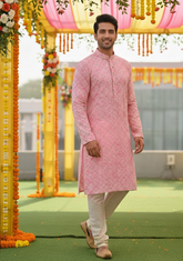 Classic White Foil Work Kurta Pajama for Festive Celebrations