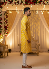 White Foil Design Ethnic Kurta Pajama for Men – Occasion Wear