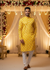 White Foil Design Ethnic Kurta Pajama for Men – Occasion Wear