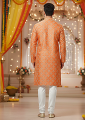 White Foil Print Men’s Kurta Pajama Set for Festive Wear