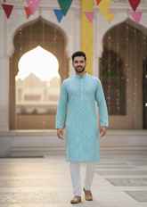 Premium White Foil Pattern Kurta Pajama Ethnic Set