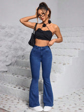 1 button boot cut jeans for women