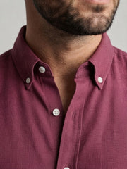 Men’s Maroon Solid Regular Fit Linen Blend Shirt