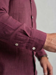 Men’s Maroon Solid Regular Fit Linen Blend Shirt
