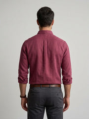 Men’s Maroon Solid Regular Fit Linen Blend Shirt