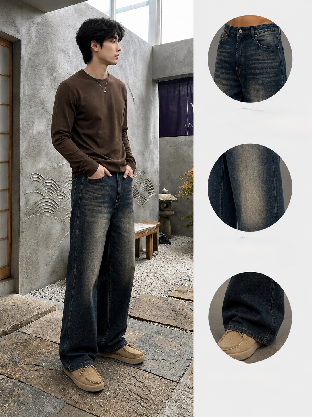 Men’s Premium Coffee-Tinted Whisker Denim Jeans – Relaxed Straight Fit