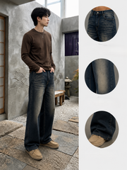 Men’s Premium Coffee-Tinted Whisker Denim Jeans – Relaxed Straight Fit