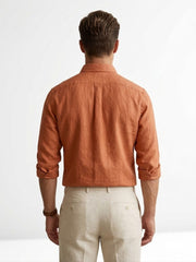 Men's Premium Breathable Long-Sleeve Linen Shirt – Rust / Burnt Orange