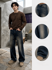 Men’s Premium Coffee-Tinted Whisker Denim Jeans – Relaxed Straight Fit