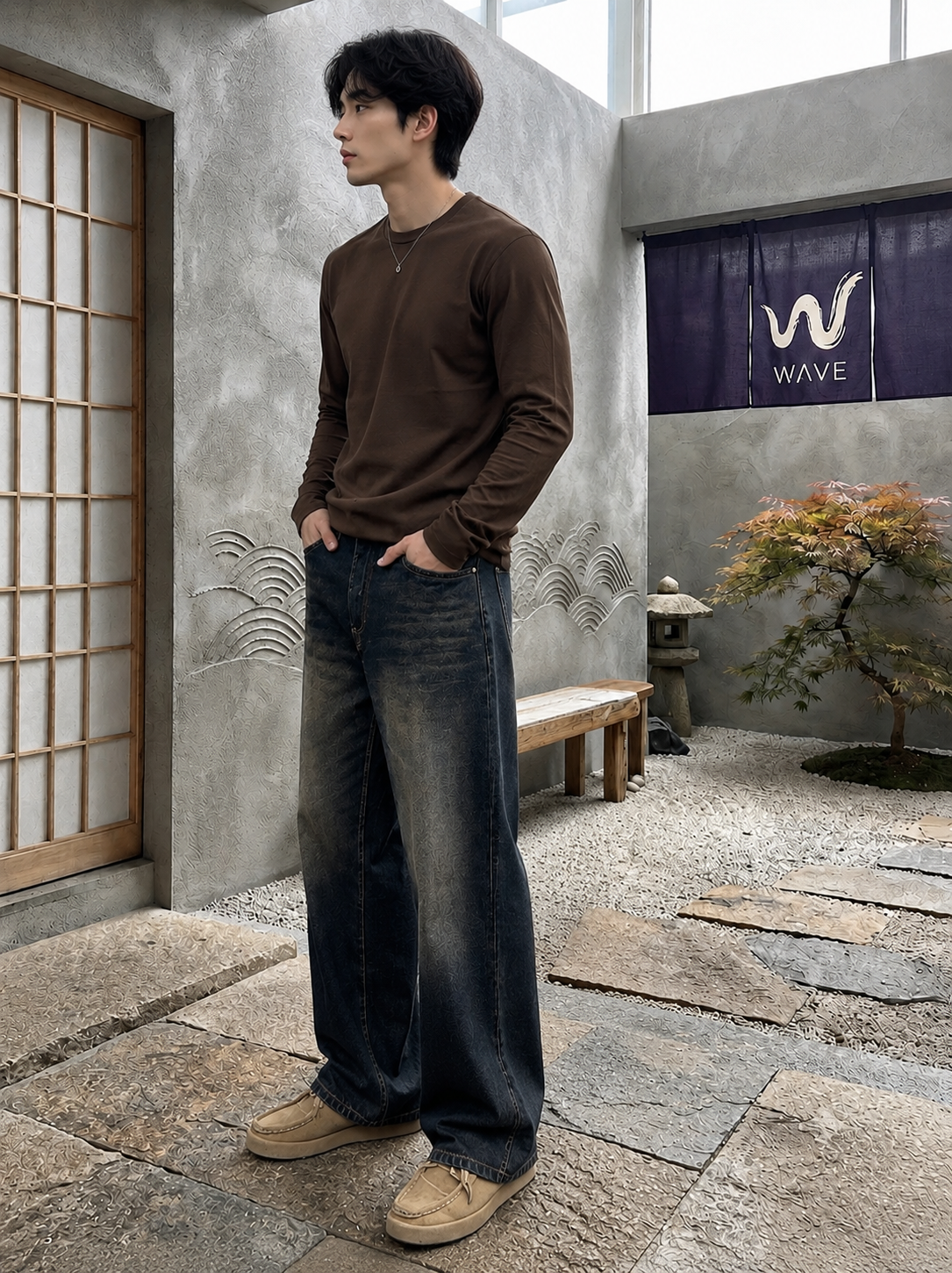 Men’s Premium Coffee-Tinted Whisker Denim Jeans – Relaxed Straight Fit