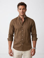 Men's brown linen shirt