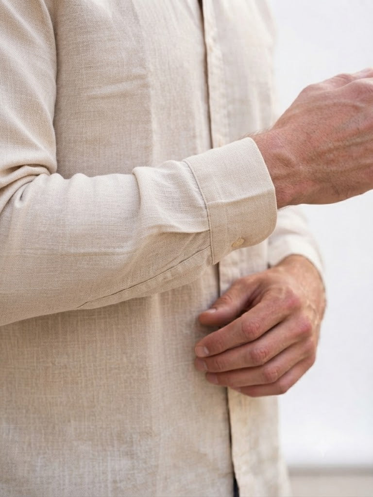 versatile beige linen-blend casual shirt