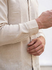 versatile beige linen-blend casual shirt