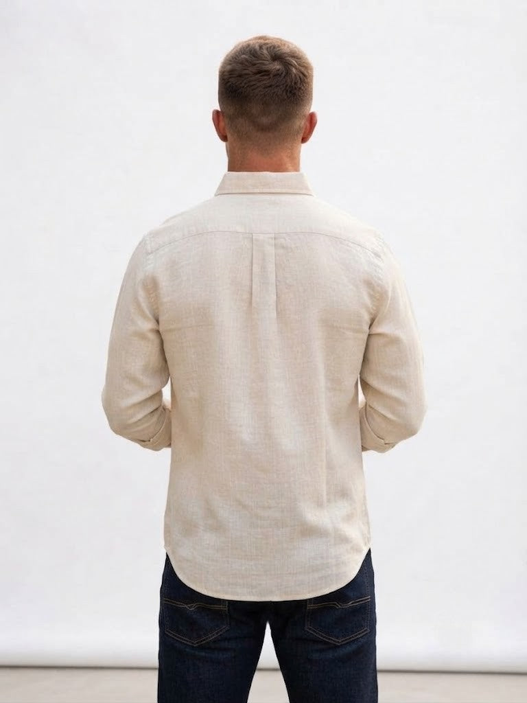 versatile beige linen-blend casual shirt