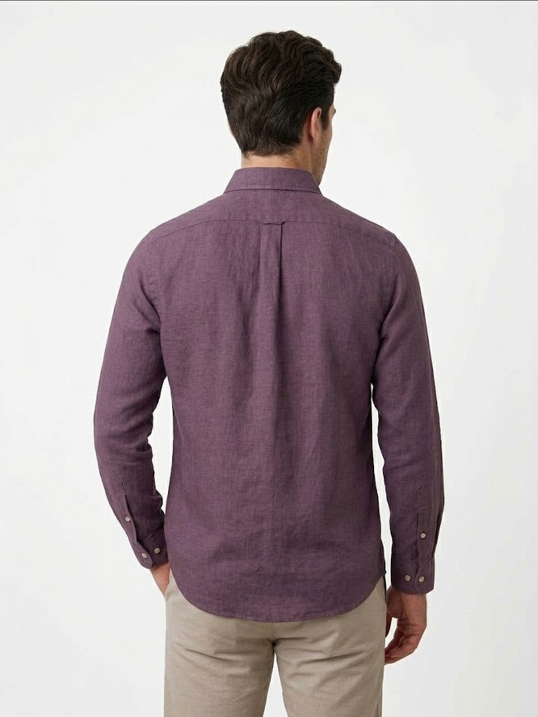 Men's Premium Purple Linen Button-Down Shirt