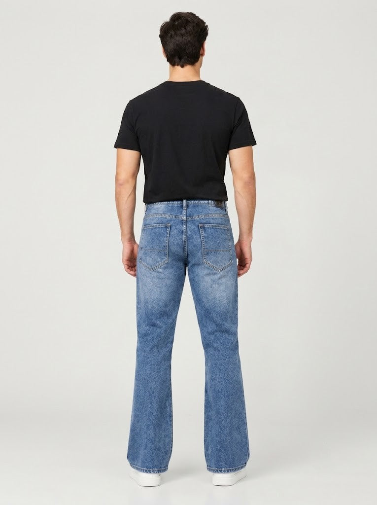 Washed And Shaded Denim Boot Cut Jeans