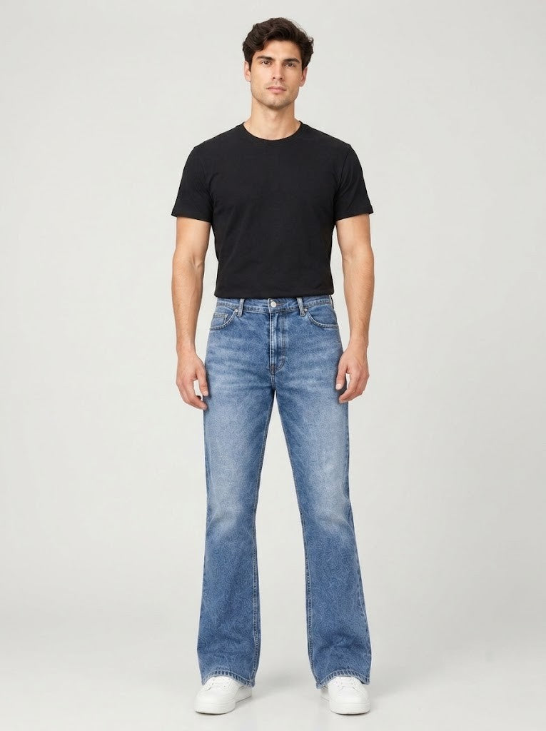 Washed And Shaded Denim Boot Cut Jeans