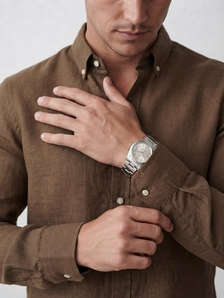 Men's brown linen shirt