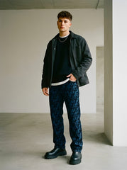 Streetwear Blue Acid Bark Print Relaxed Fit Jeans