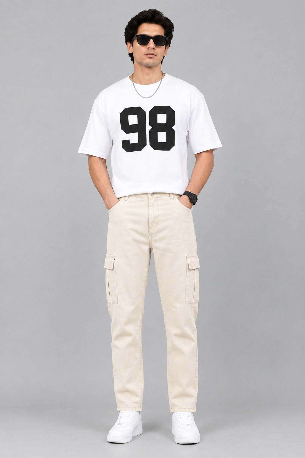 Men's Stylish 6 Pocket mom fit cream Denim jeans