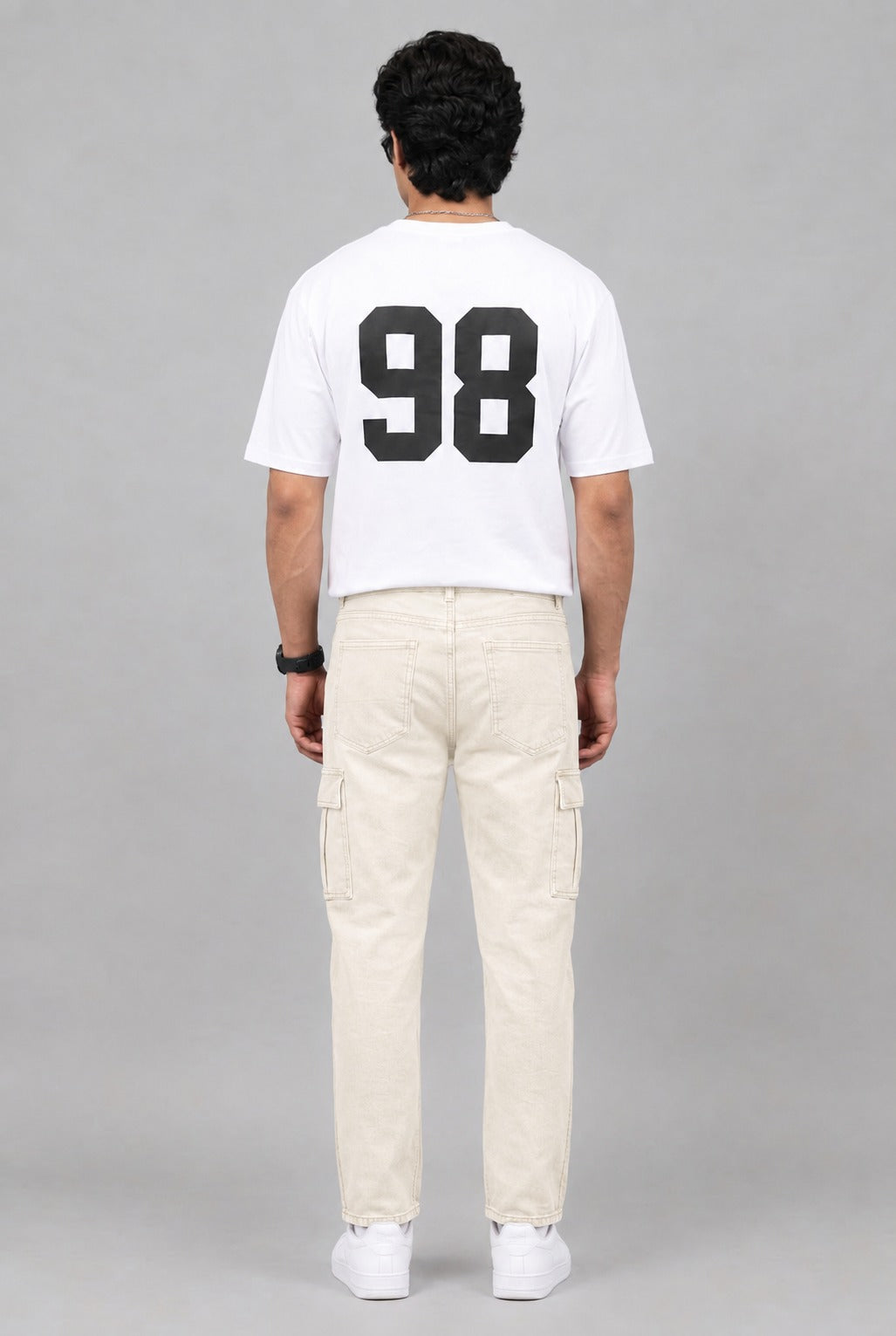 Men's Stylish 6 Pocket mom fit cream Denim jeans