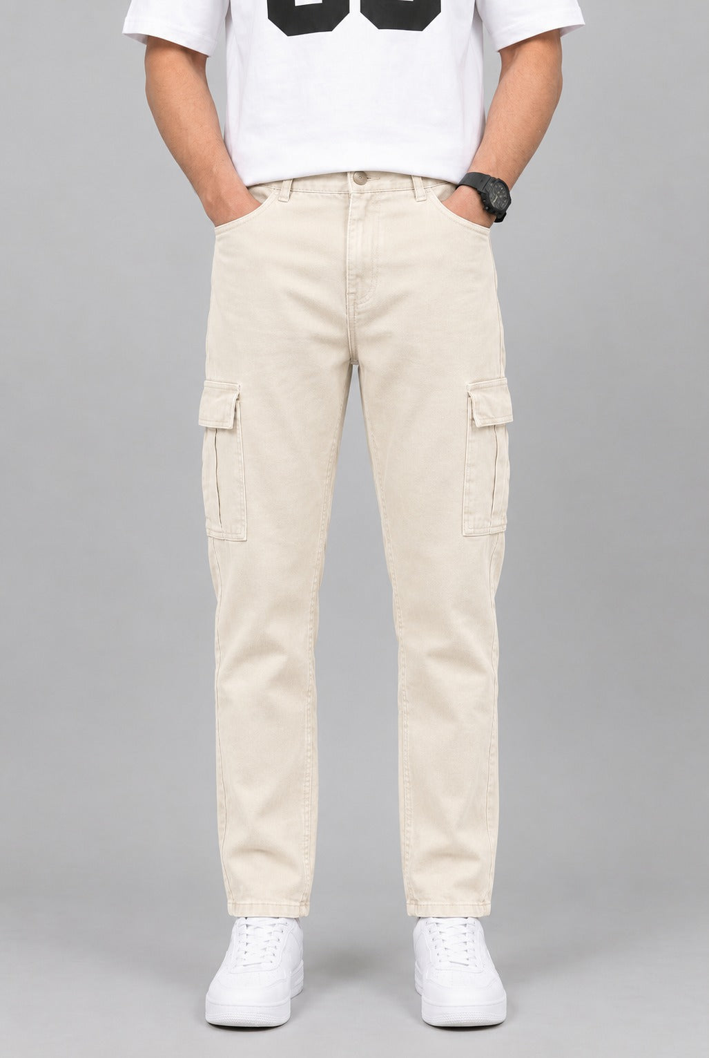 Men's Stylish 6 Pocket mom fit cream Denim jeans