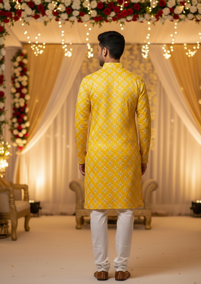 White Foil Design Ethnic Kurta Pajama for Men – Occasion Wear