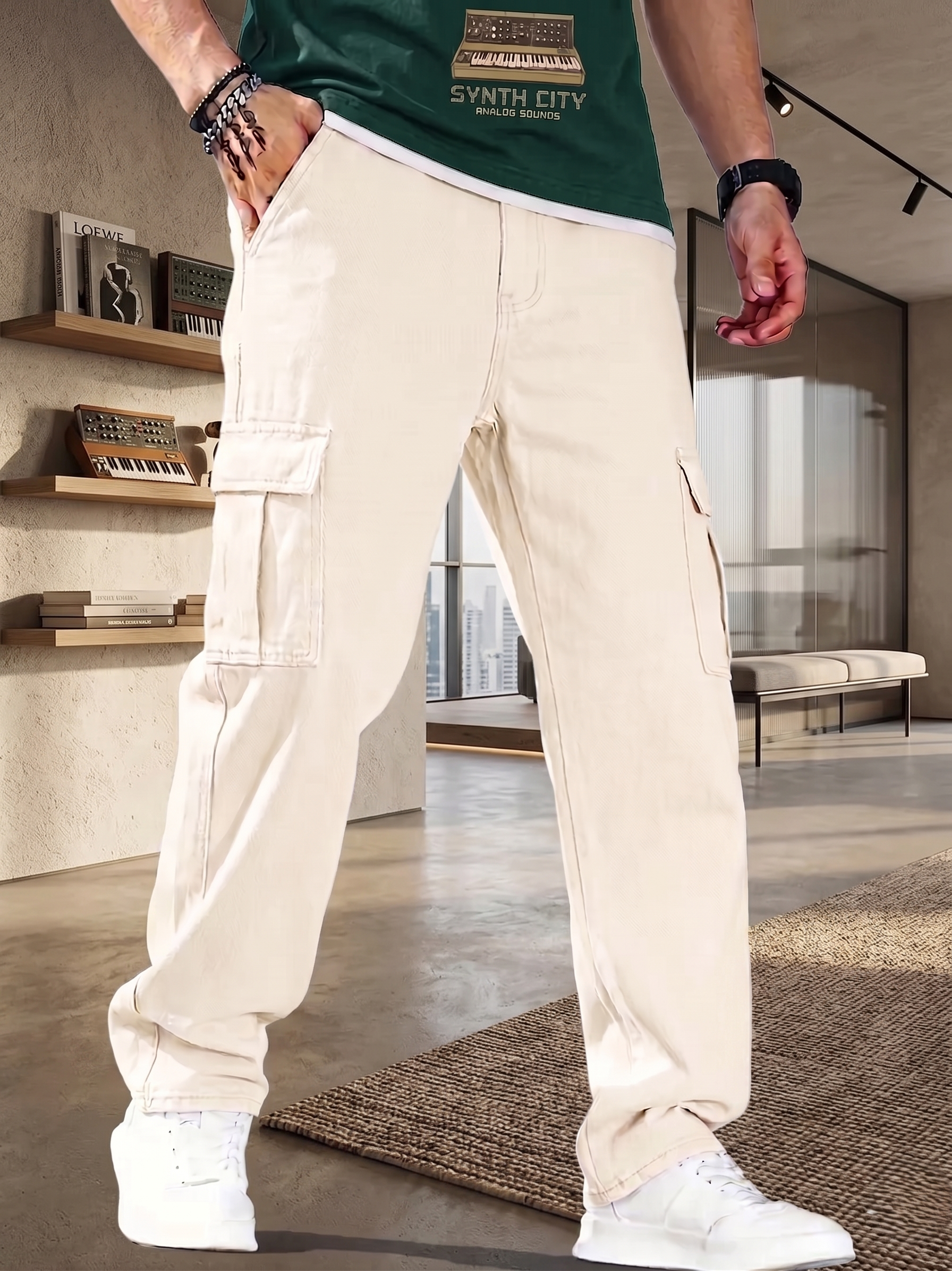 Men's 6 Pocket Mom Fit Cream jeans