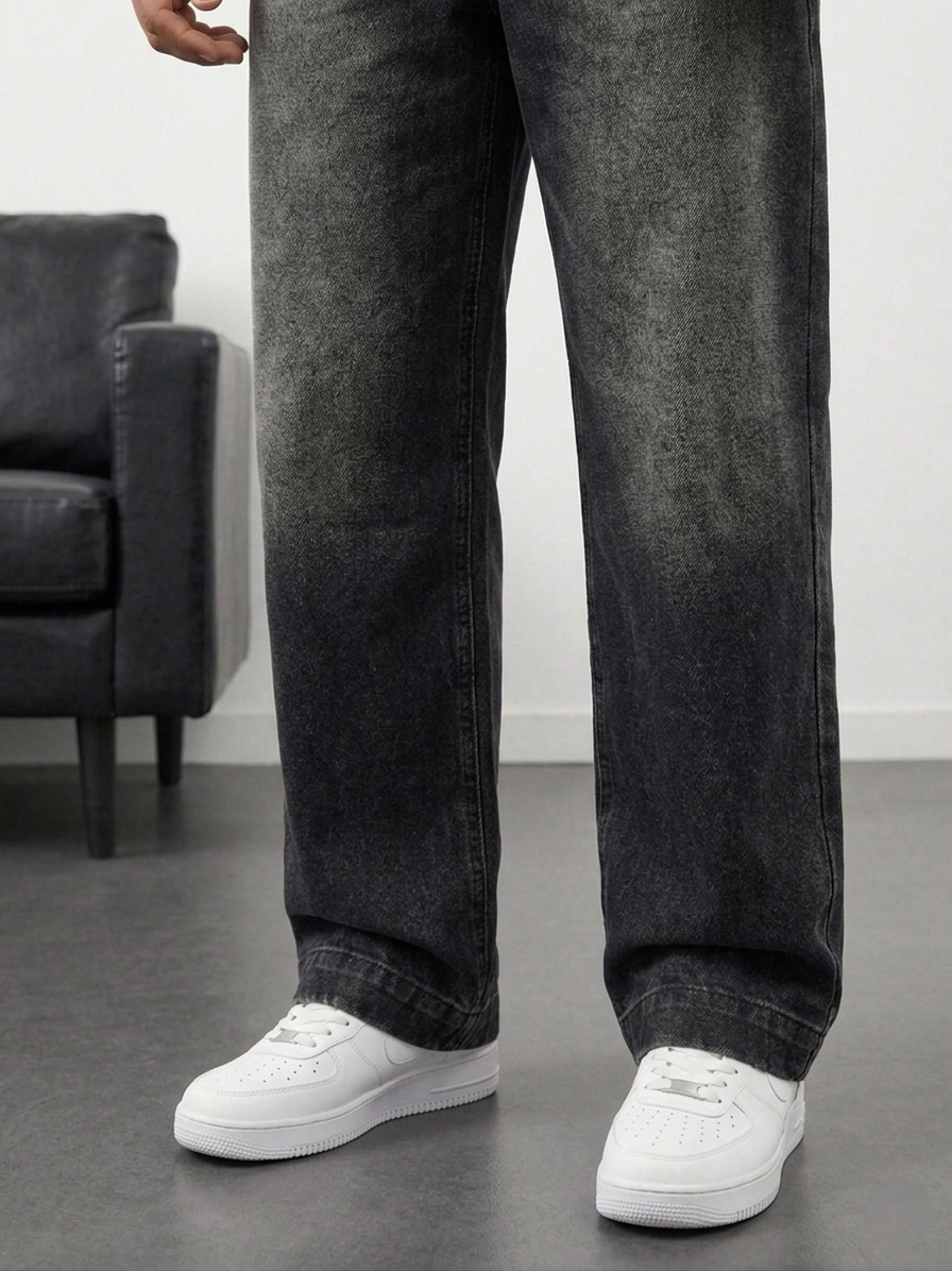Faded Black Whisker Jeans