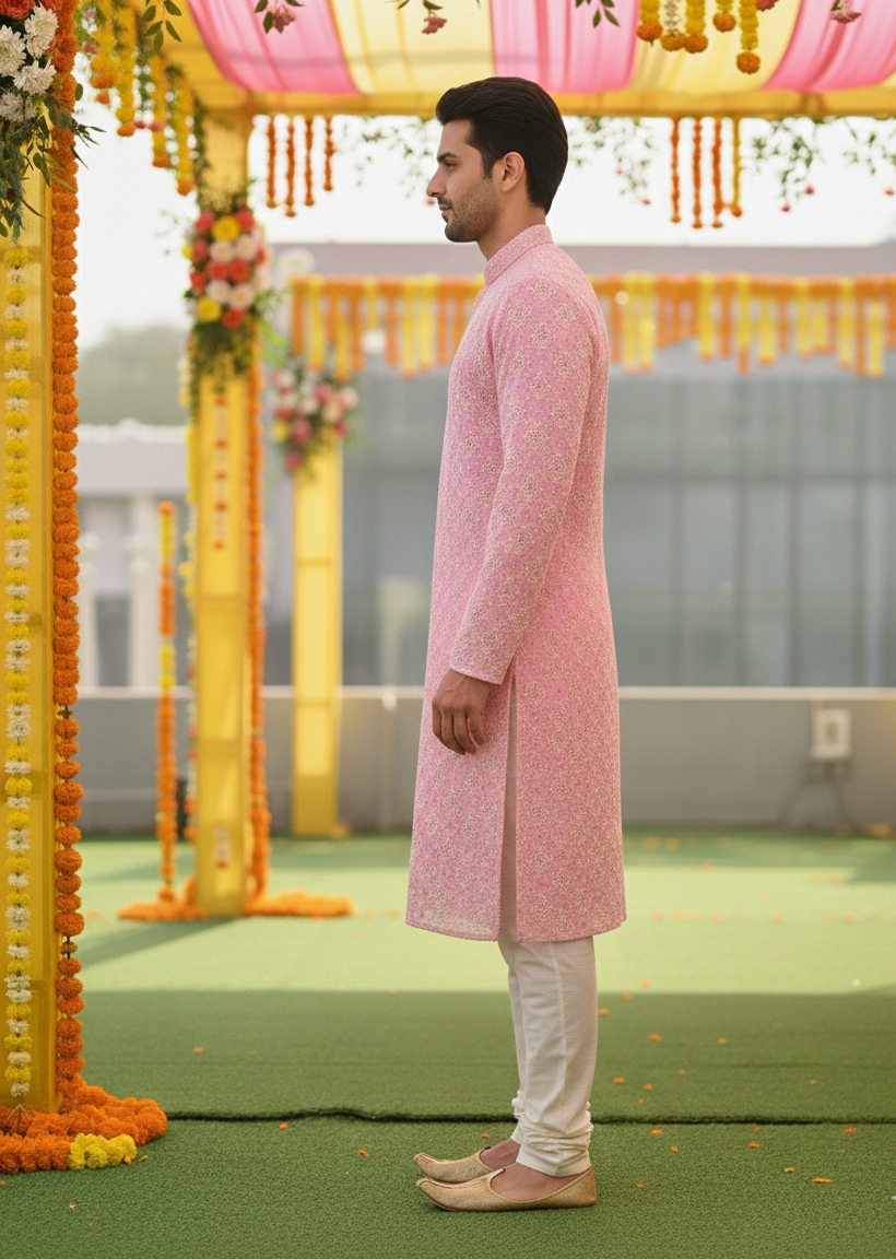 Classic White Foil Work Kurta Pajama for Festive Celebrations