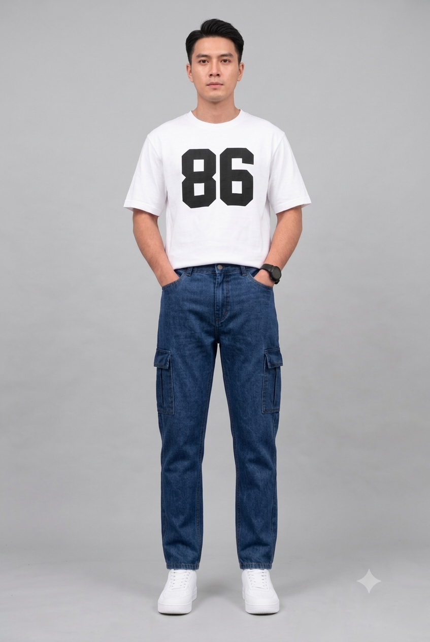 Men's 6 Pocket Mom Fit Stone Blue Denim Jeans