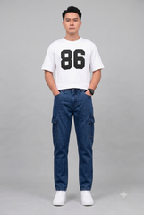 Men's 6 Pocket Mom Fit Stone Blue Denim Jeans