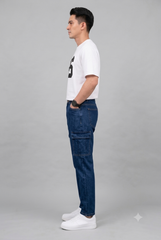 Men's 6 Pocket Mom Fit Stone Blue Denim Jeans