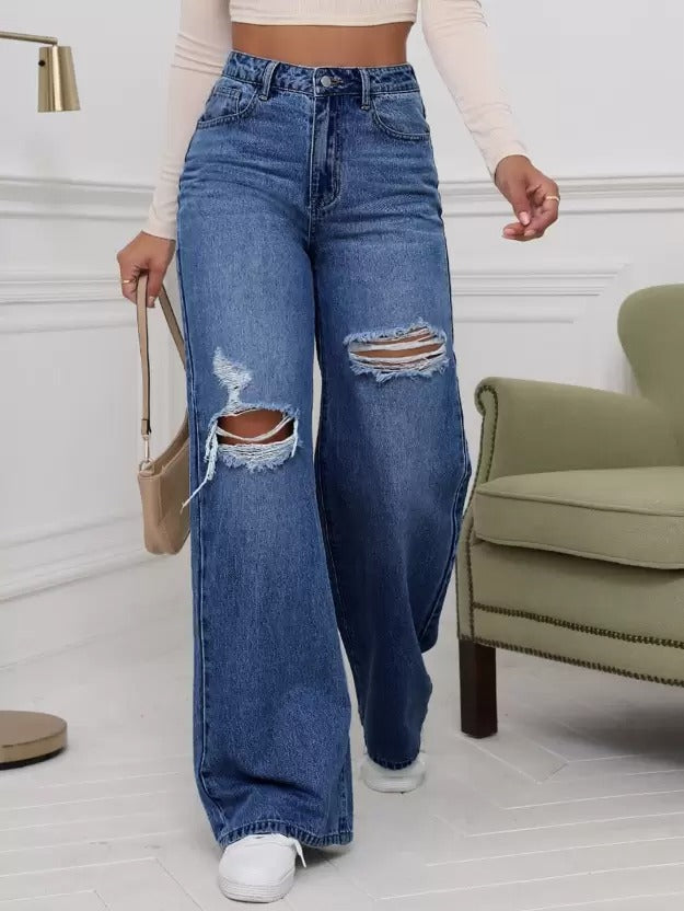 Knee cut jeans for women