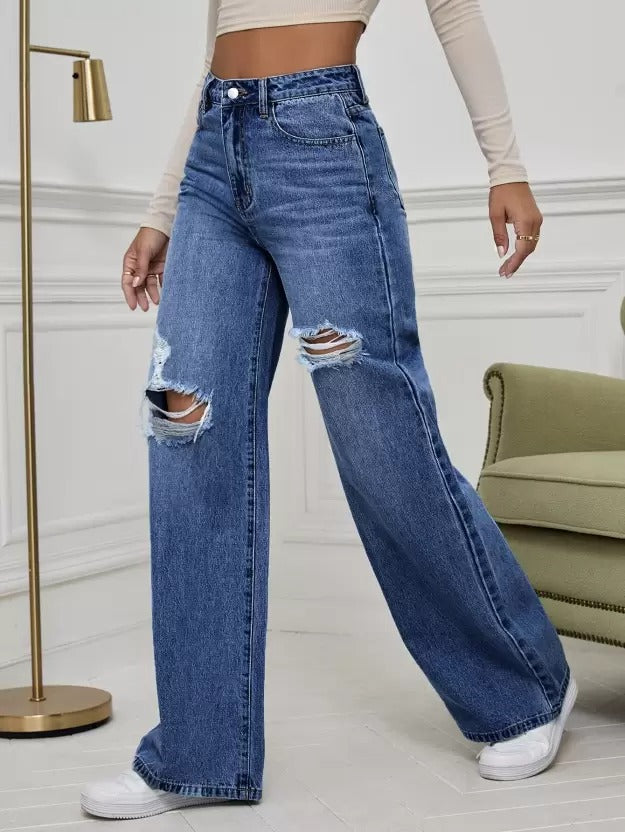 Knee cut jeans for women