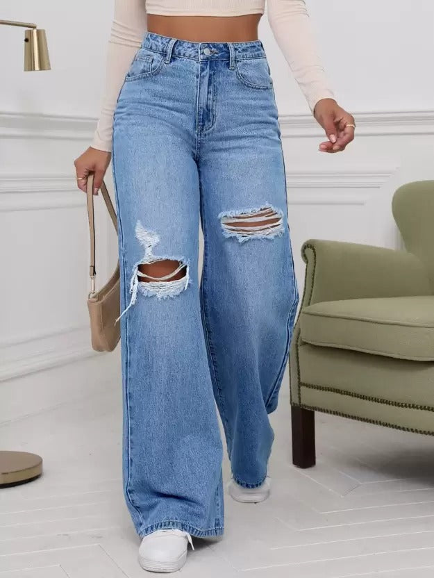 Knee cut jeans for women