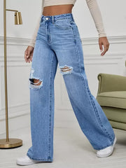 Knee cut jeans for women