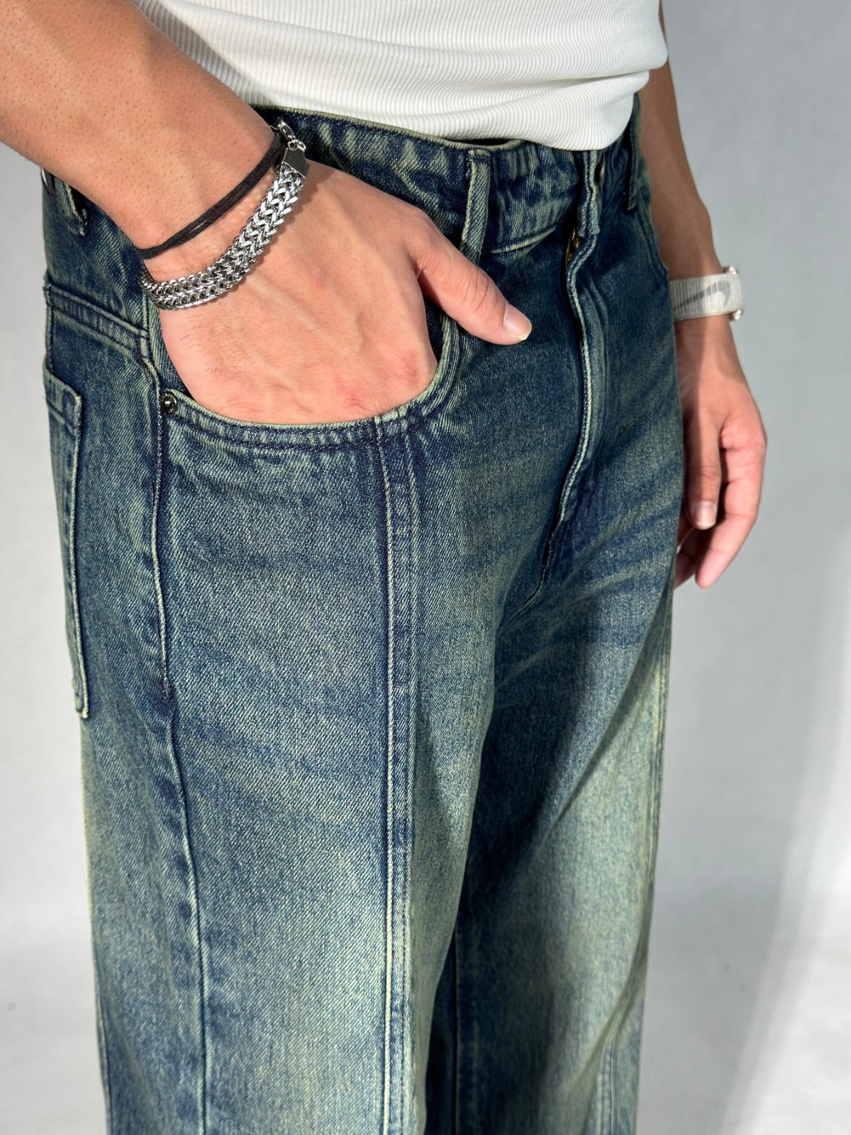 Niffa Fashion Blue Tinted Super Baggy Jeans