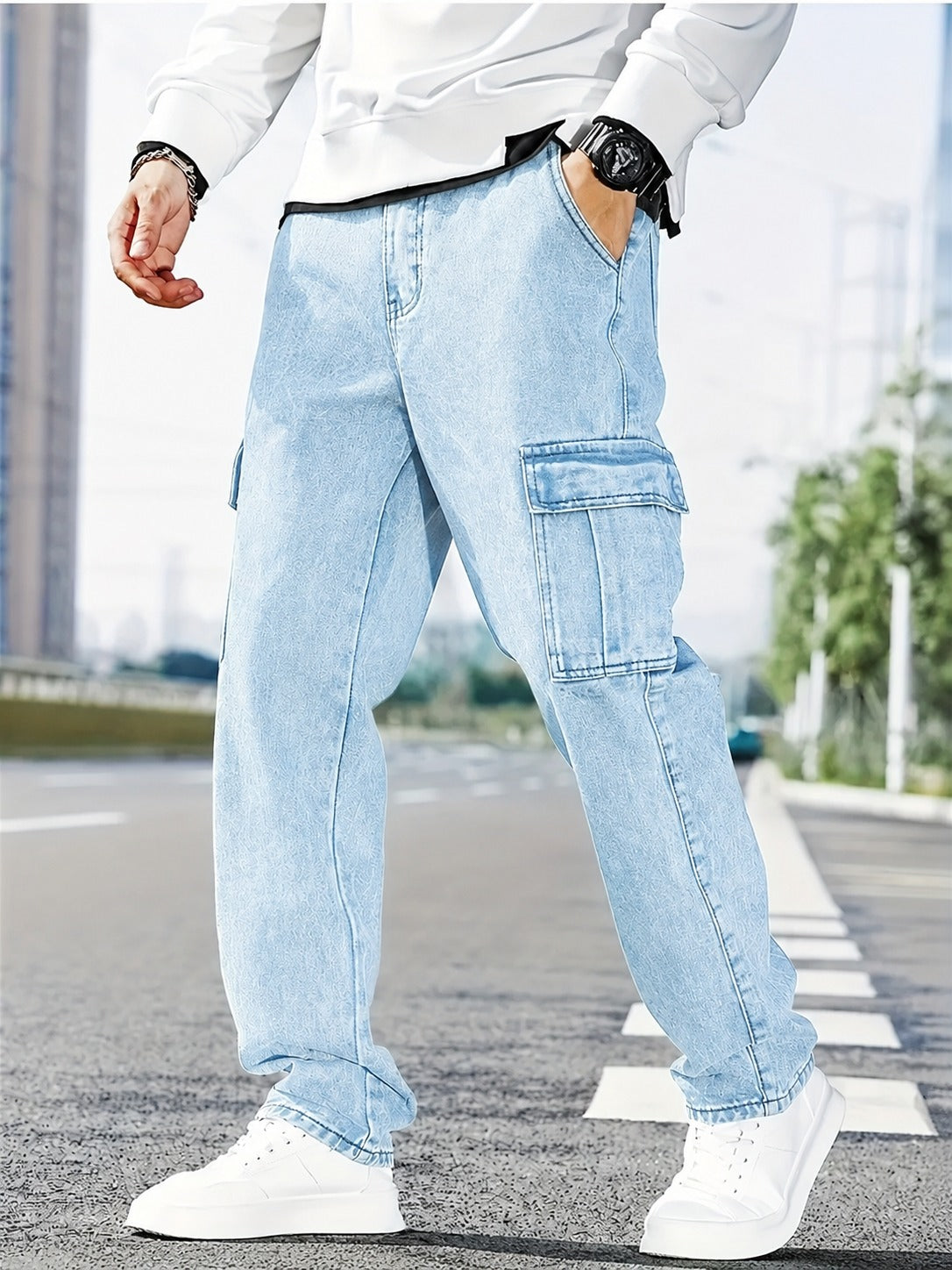 Men's Cargo Pocket Black Denim jeans