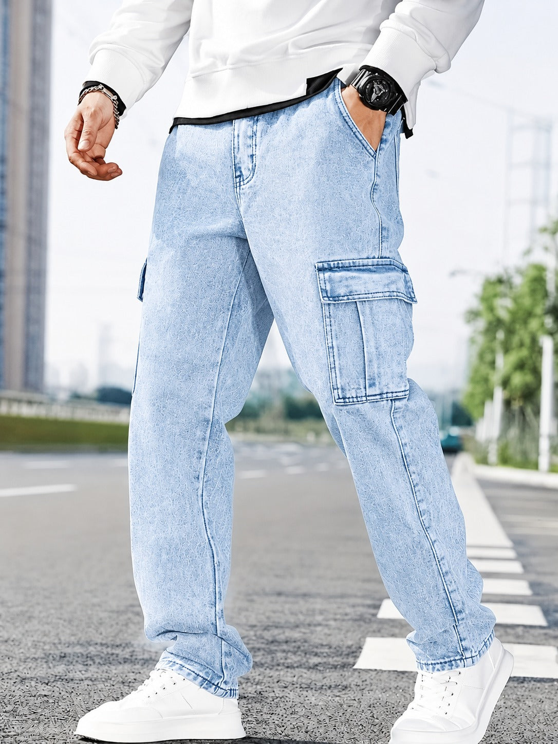 Men's Cargo Pocket Black Denim jeans