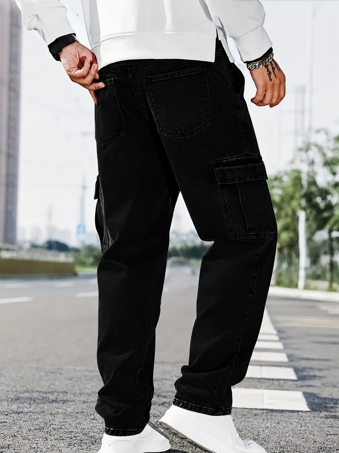 Men's Pocket Cargo Black Denim jeans