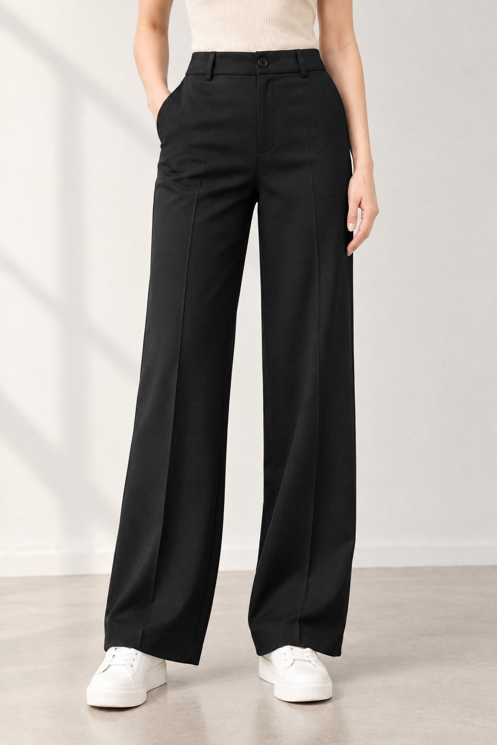 Formal Pleated Wide Leg Black Trouser